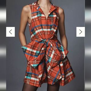 Anthropologie Holiday Plaid Taffeta Porridge Sleeveless Bow Mini Dress
